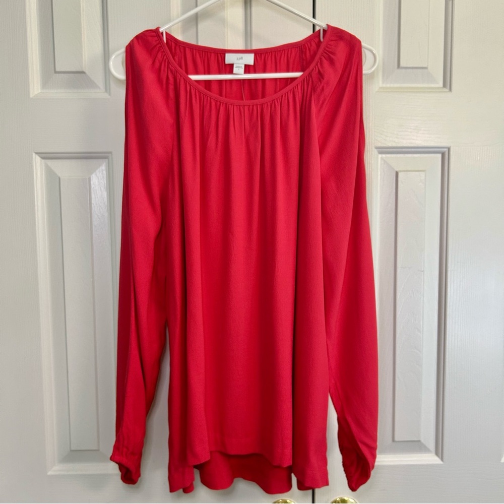 NWT J Jill Poppy Pink Open Shoulder Long Sleeve Long Line Tunic Top Size Large